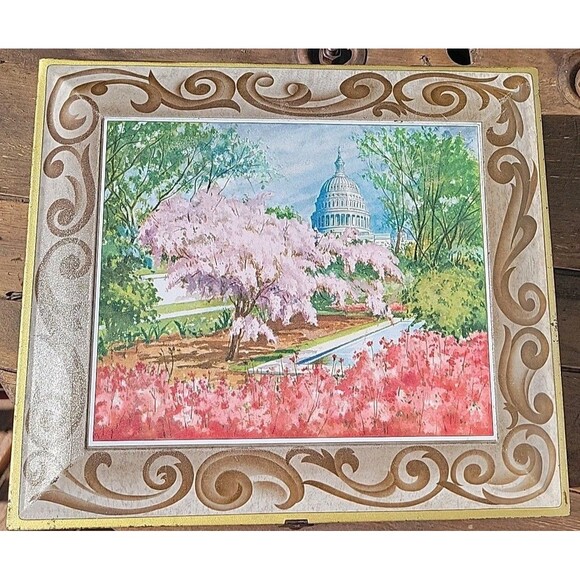 Vtg SUNSHINE BISCUITS Tin Litho U.S. Capitol Cherry Blossoms Washington DC 11x12 - Picture 1 of 13